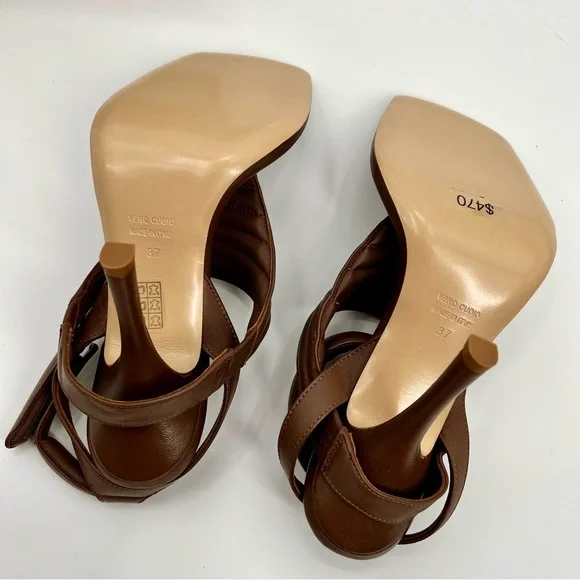 NWT Gia Borghini Women Coffee Brown Gia 8 Puffer Leather Sandals Heels EU37 US7 - Picture 9 of 15